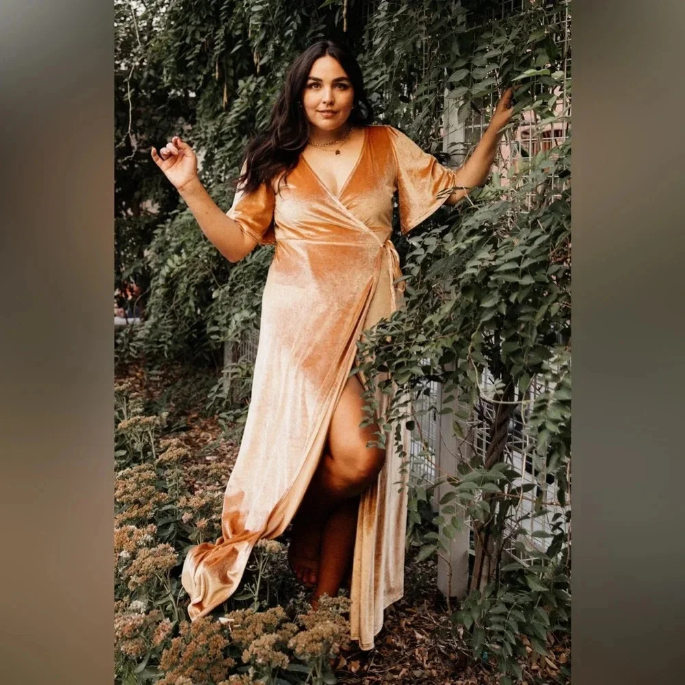 Baltic Born Velvet Wrap Maxi Dress in Coral Gold